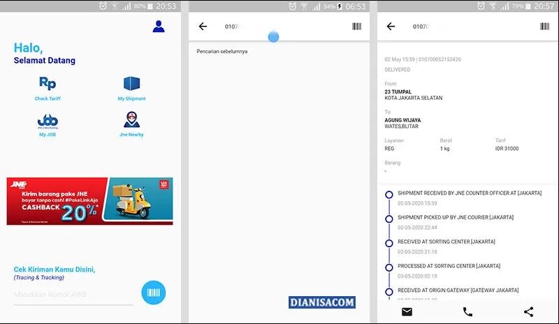 Cek Resi Aplikasi JNE