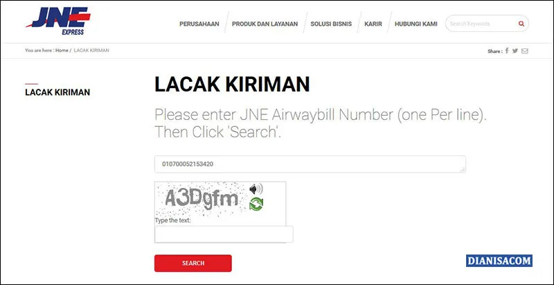 Cek Resi Lewat Website JNE