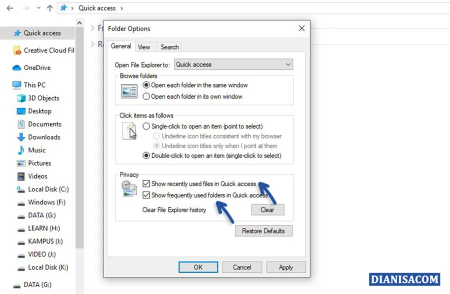 Menampilkan Recent Files dan Folders Windows 10