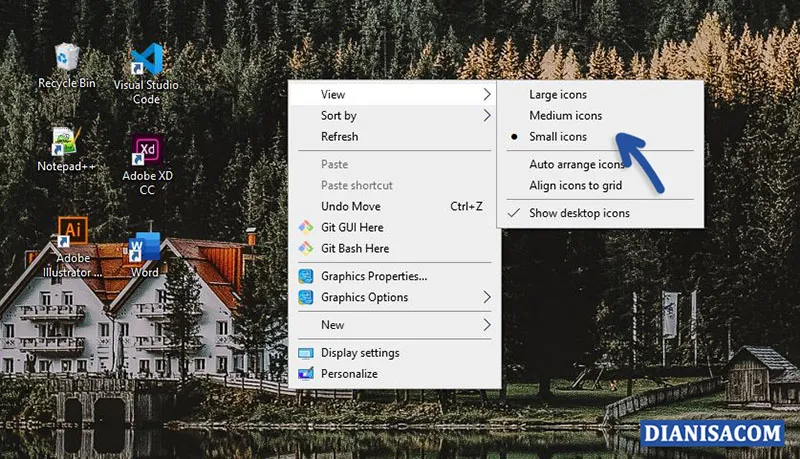 Mengecilkan Icon Desktop dengan Klik Kanan