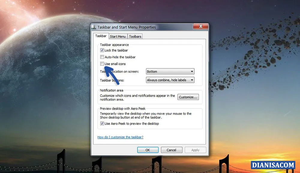 Mengecilkan Icon Taskbar Windows 7