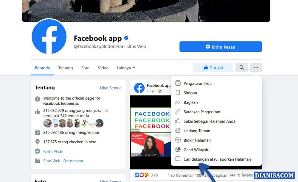 1 Cari Dukungan atau Laporkan Halaman Facebook