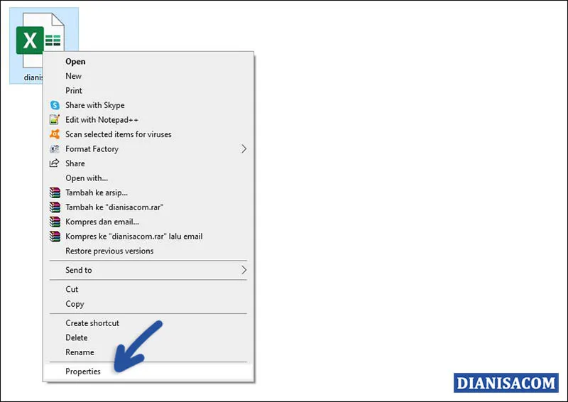1 Klik Properties Microsoft Excel