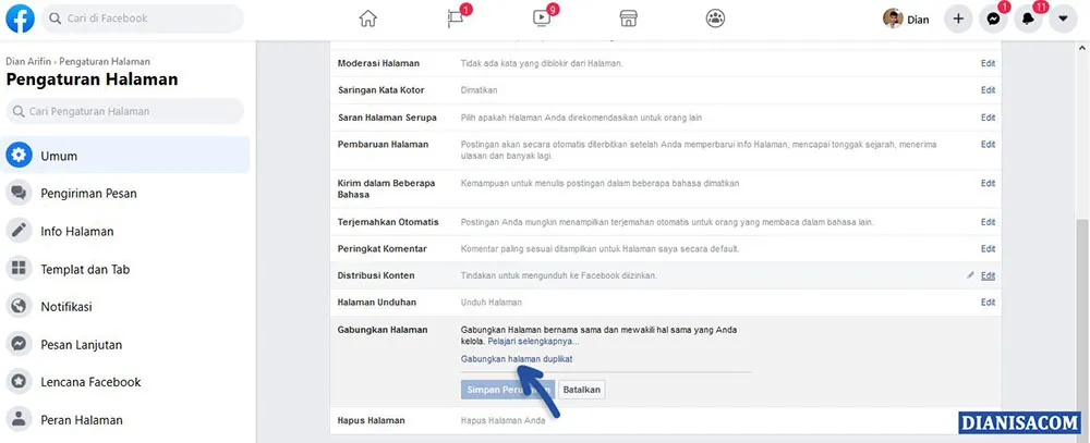 1 Menggabungkan Halaman Facebook