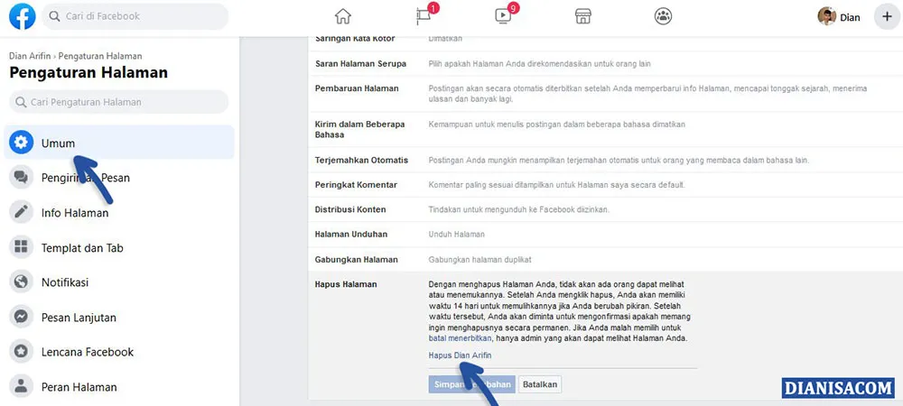 2 Hapus Halaman Facebook
