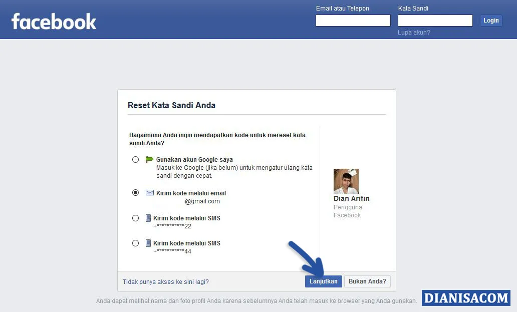 2 Kirim Kode Reset ke Email Facebook