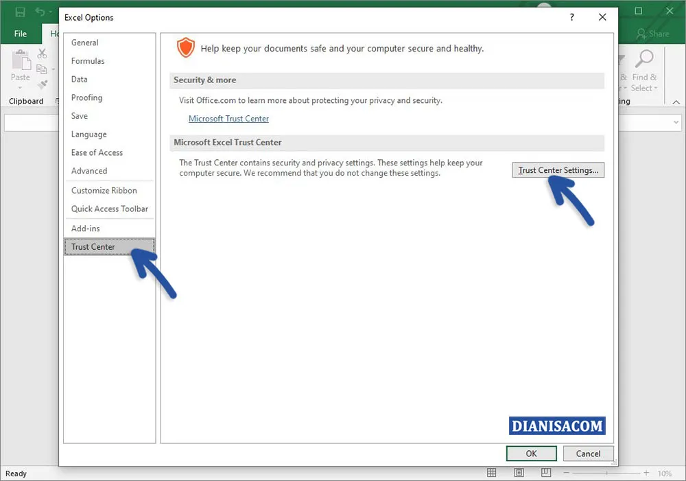 2 Klik Trust Center Settings Microsoft Excel