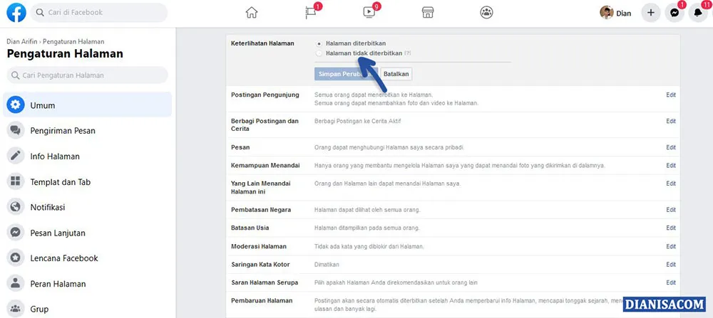 2 Nonaktifkan Halaman Facebook