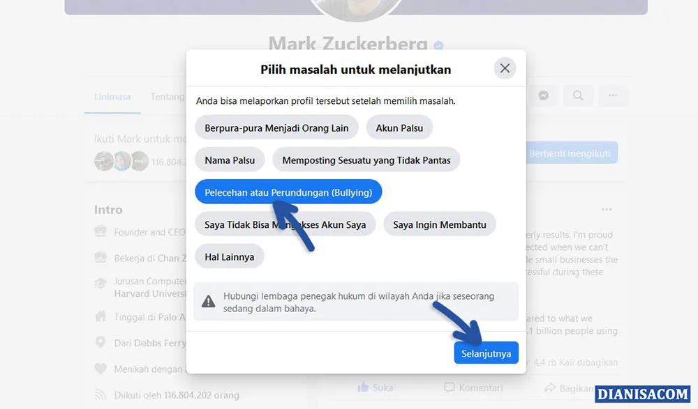 2 Pilih Alasan Masalah Report Facebook
