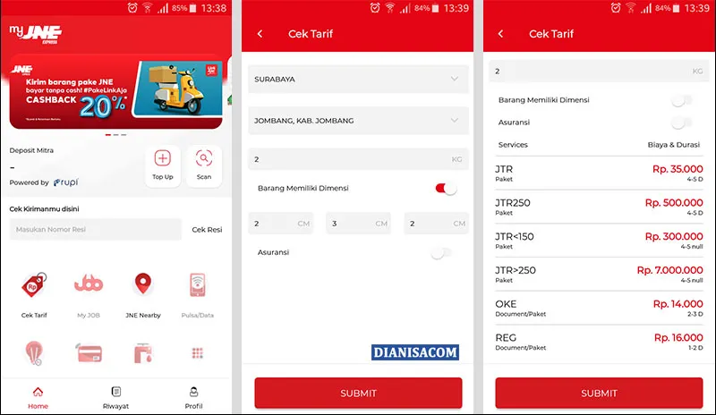 Cek Tarif Aplikasi JNE