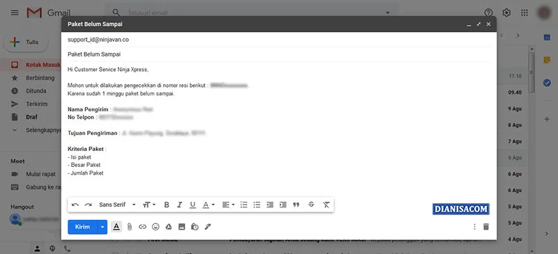Komplain Email Ninja Xpress