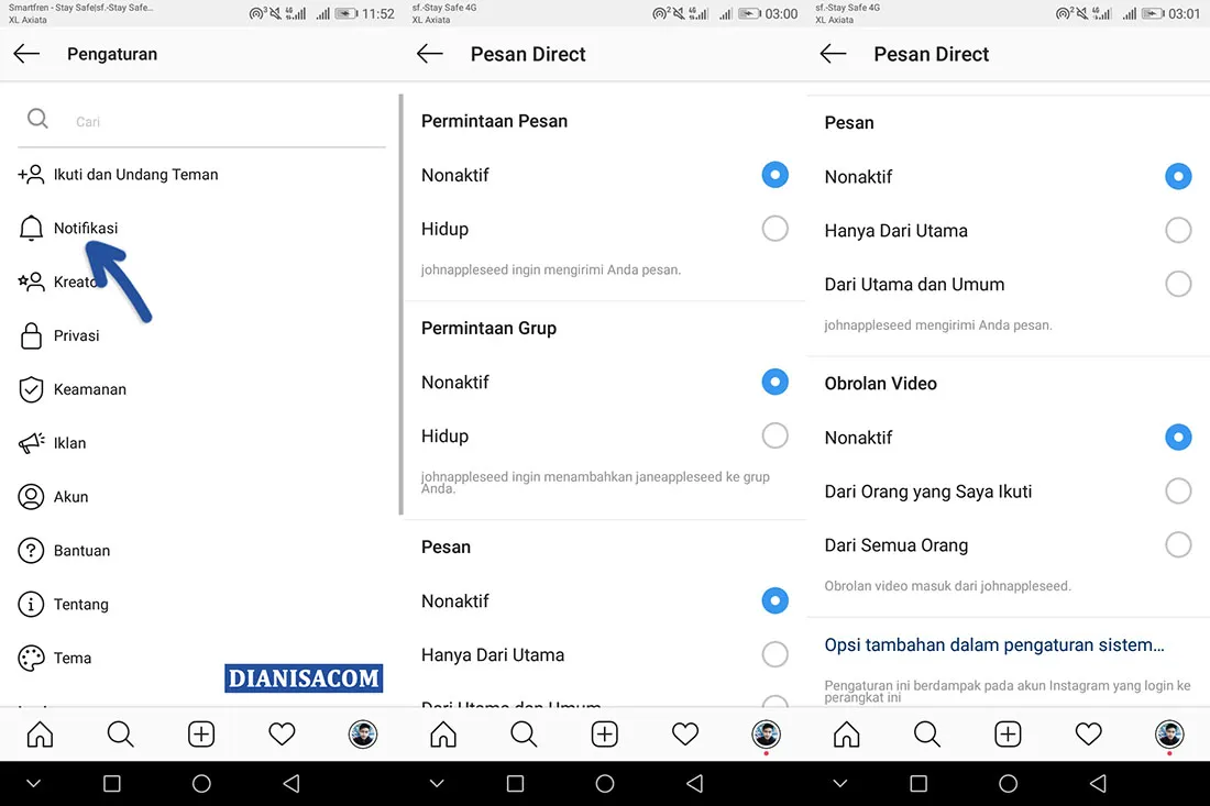 Mematikan Notifikasi DM Instagram