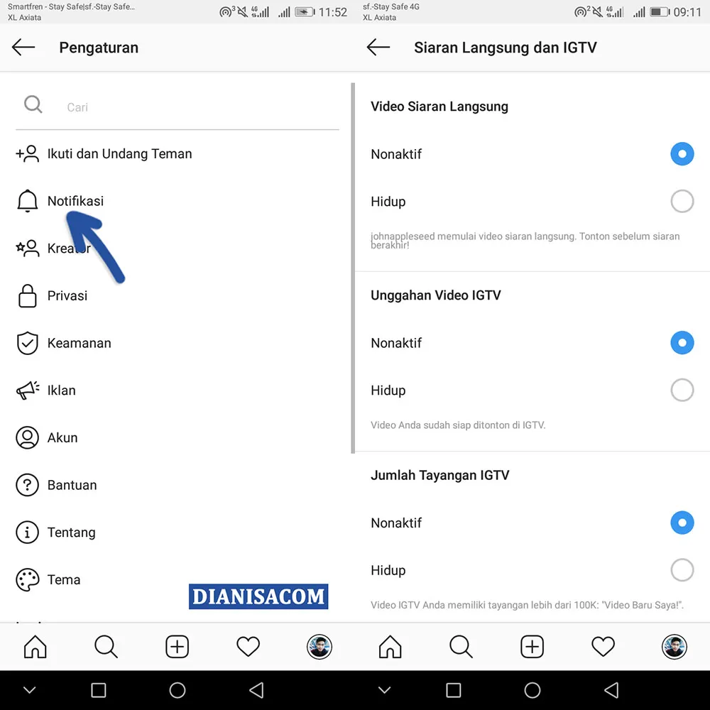 Mematikan Notifikasi Live Instagram