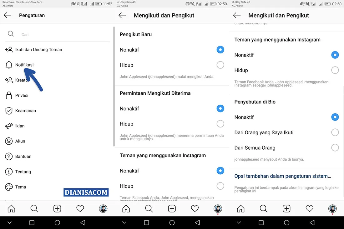 Mematikan Notifikasi Pengikut Instagram