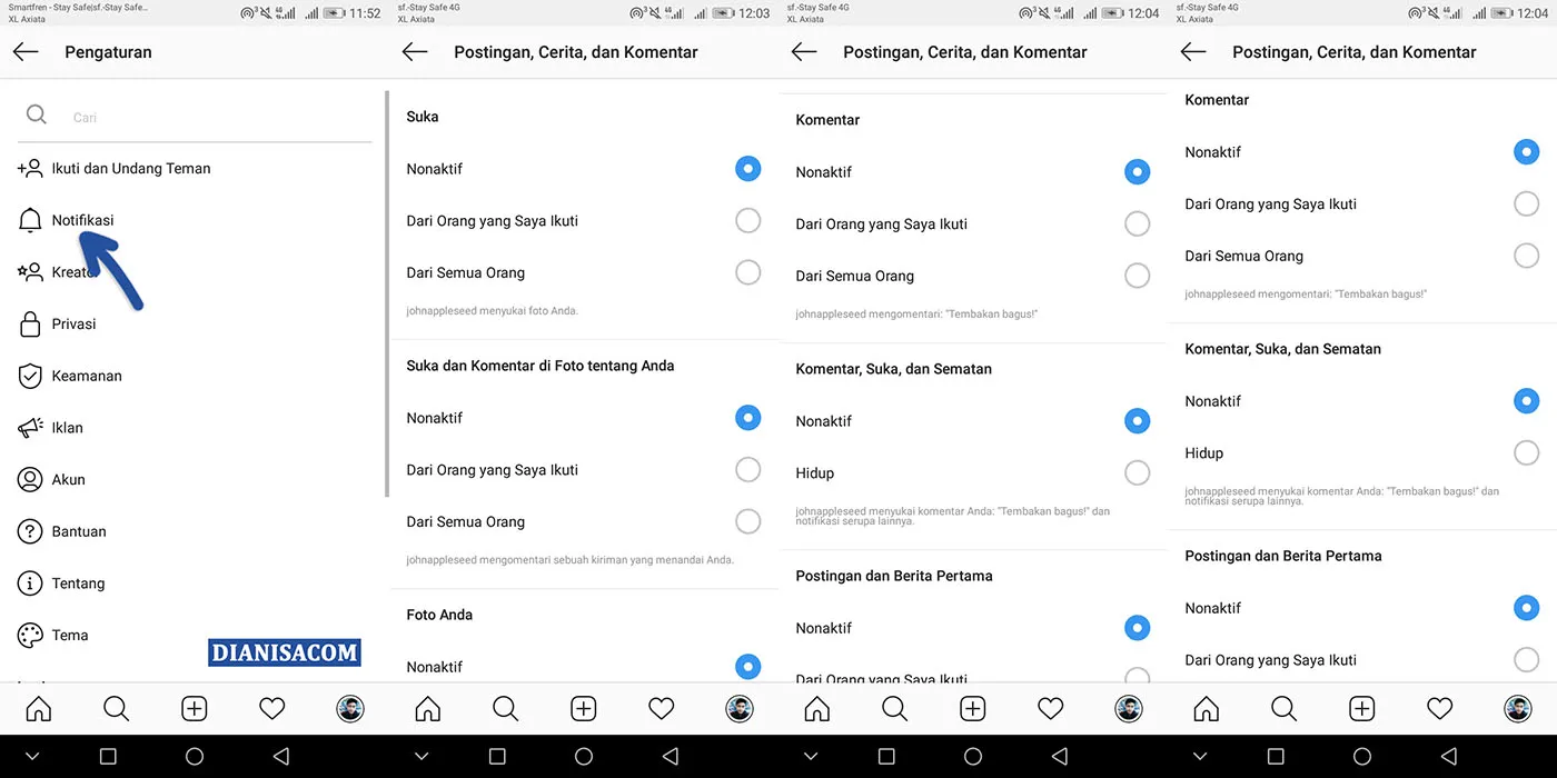 Mematikan Notifikasi Postingan Komentar Instagram