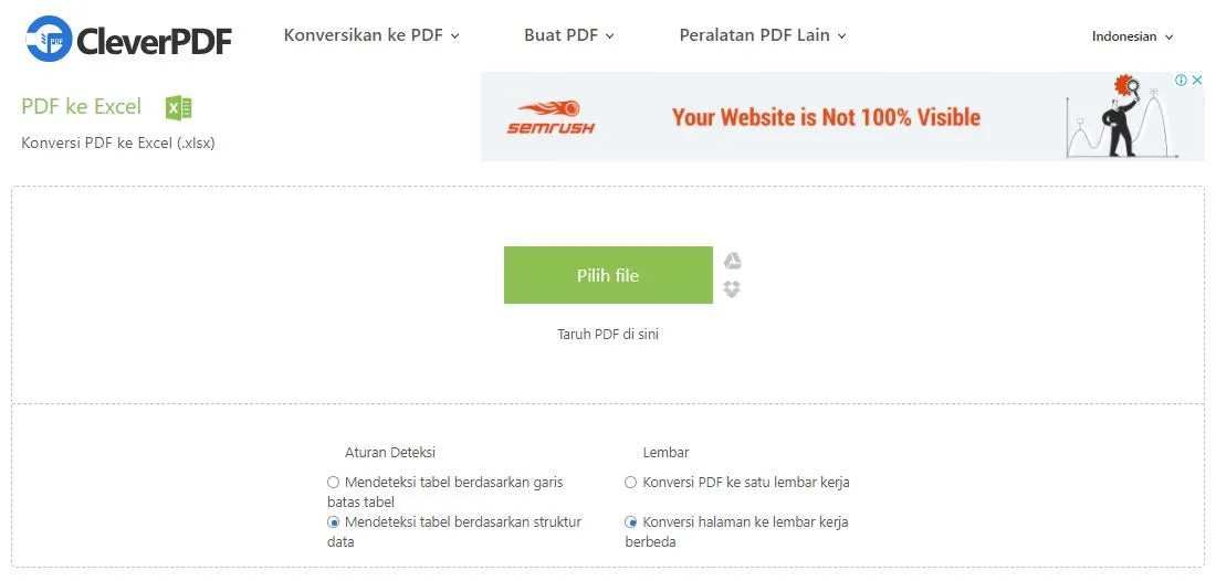Mengubah PDF ke Excel CleaverPDF