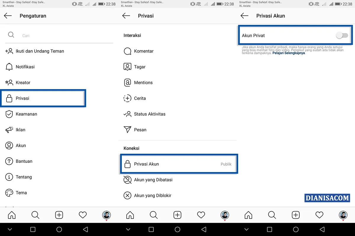 Mengubah akun Publik ke Privat Instagram