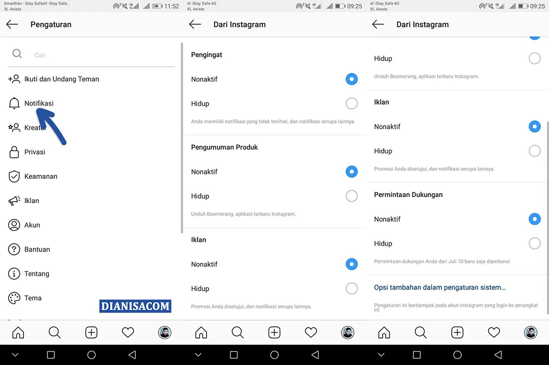 Nonaktifkan Notifikasi dari Instagram