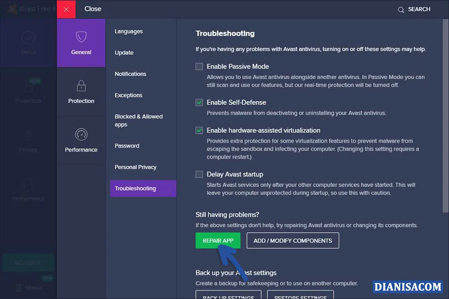 Repair Avast Windows