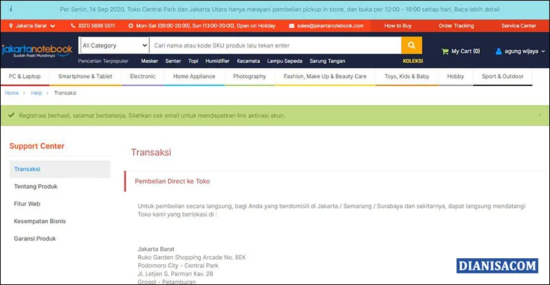 Berhasil Daftar Akun Jakartanotebook