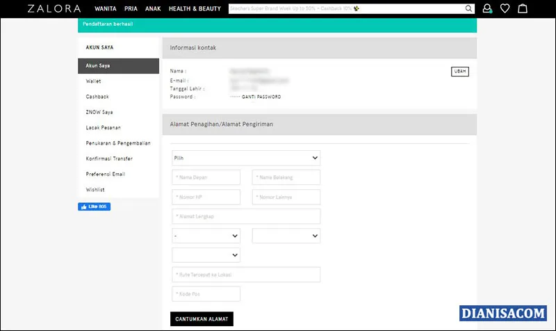 Form Isi Alamat Zalora