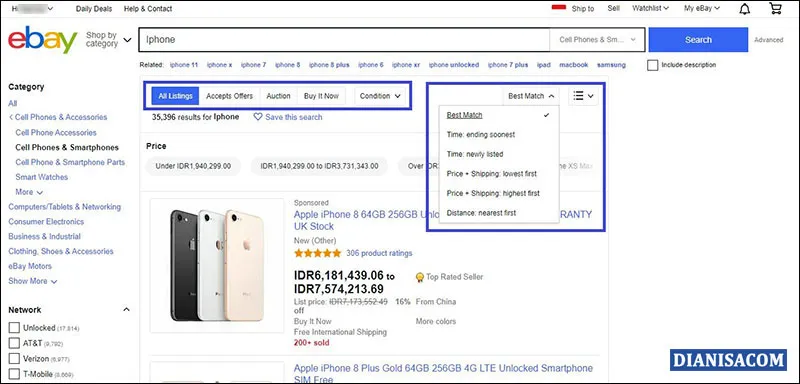 Halaman Pencarian eBay