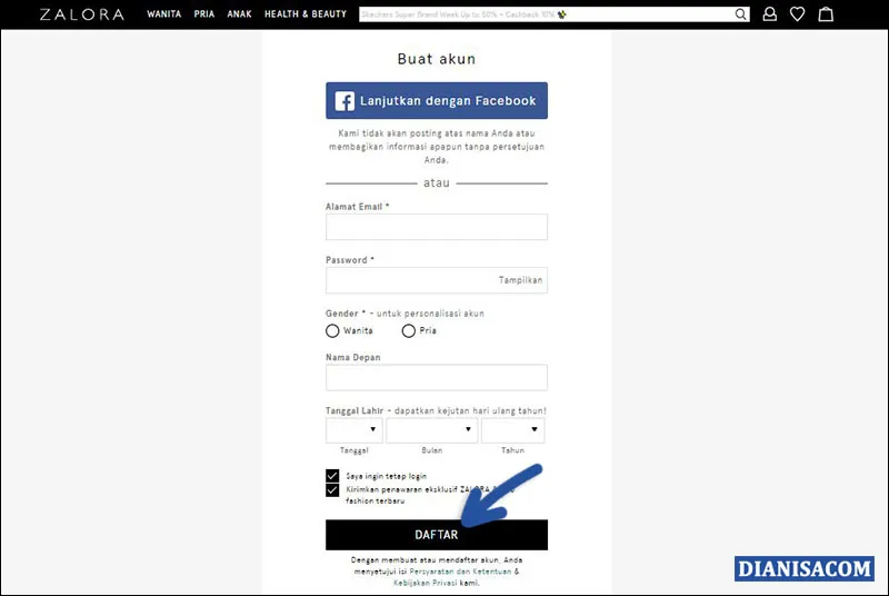 Membuat Akun Zalora