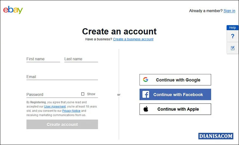 Pendaftaran Akun eBay