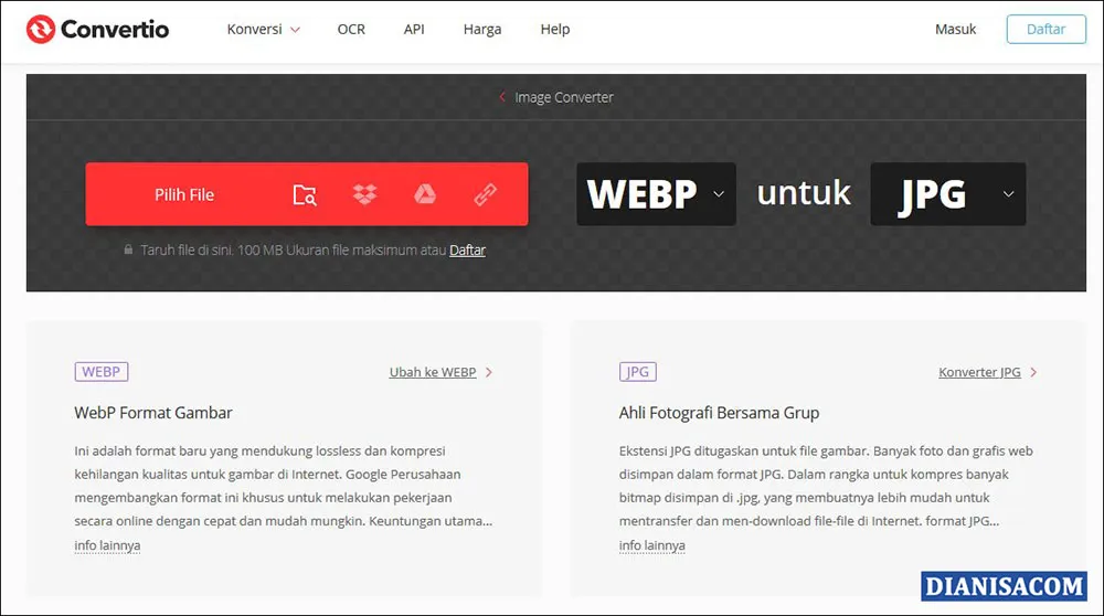 1 Convert WebP ke JPG Convertio