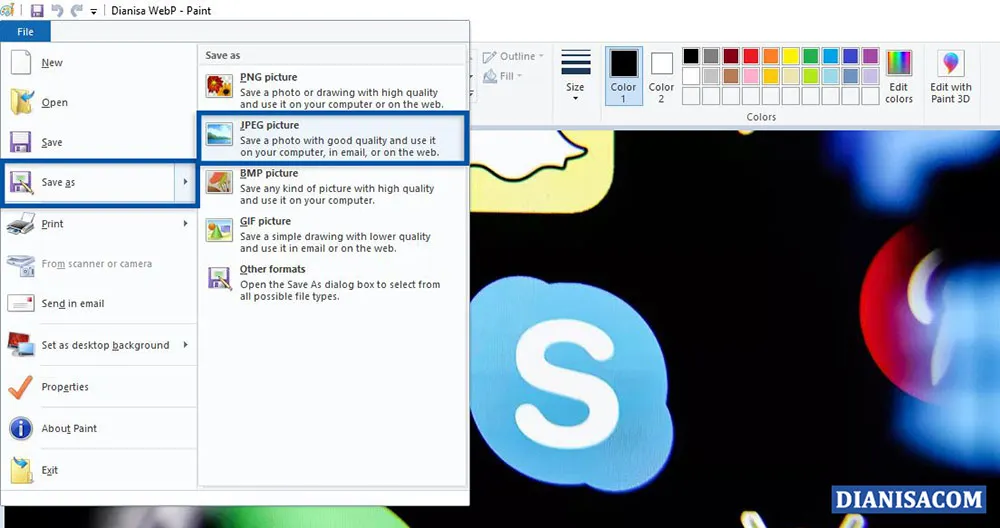 4 Ubah WebP ke JPG Paint