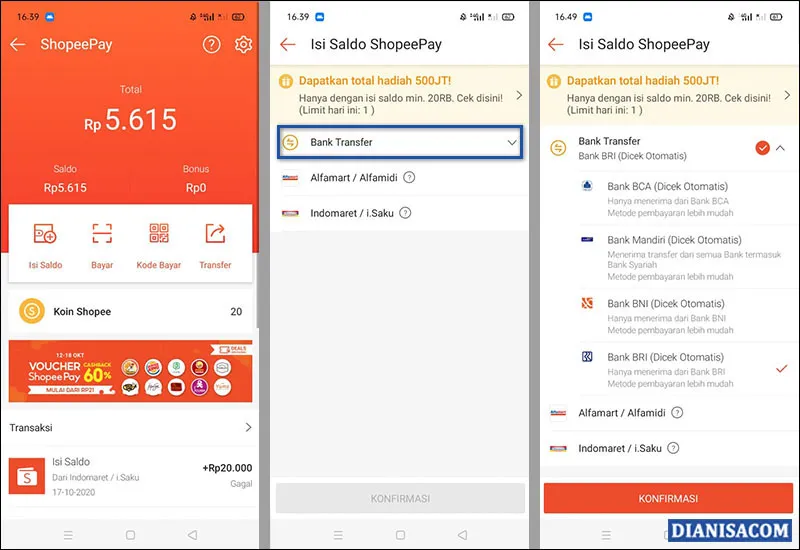 Isi Saldo Shopeepay Bank Transfer