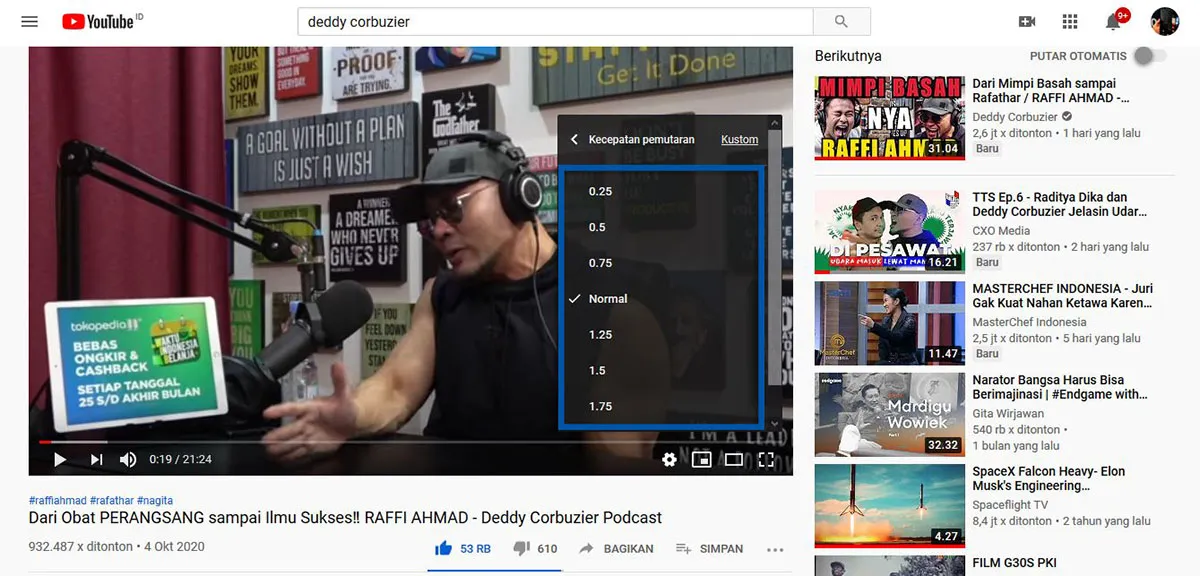 Kecepatan Pemutaran YouTube