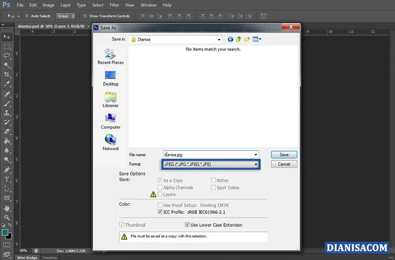 Konversi PSD ke JPG Photoshop