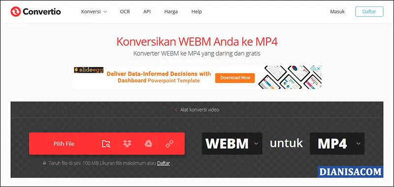 Konversi WebM ke MP4 Convertio