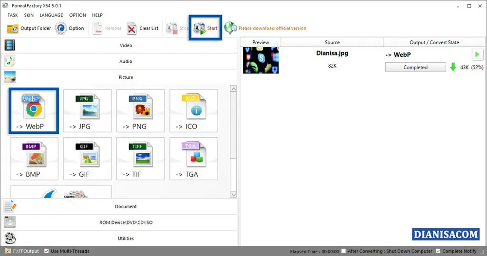 Ubah JPG ke WEBP FormatFactory