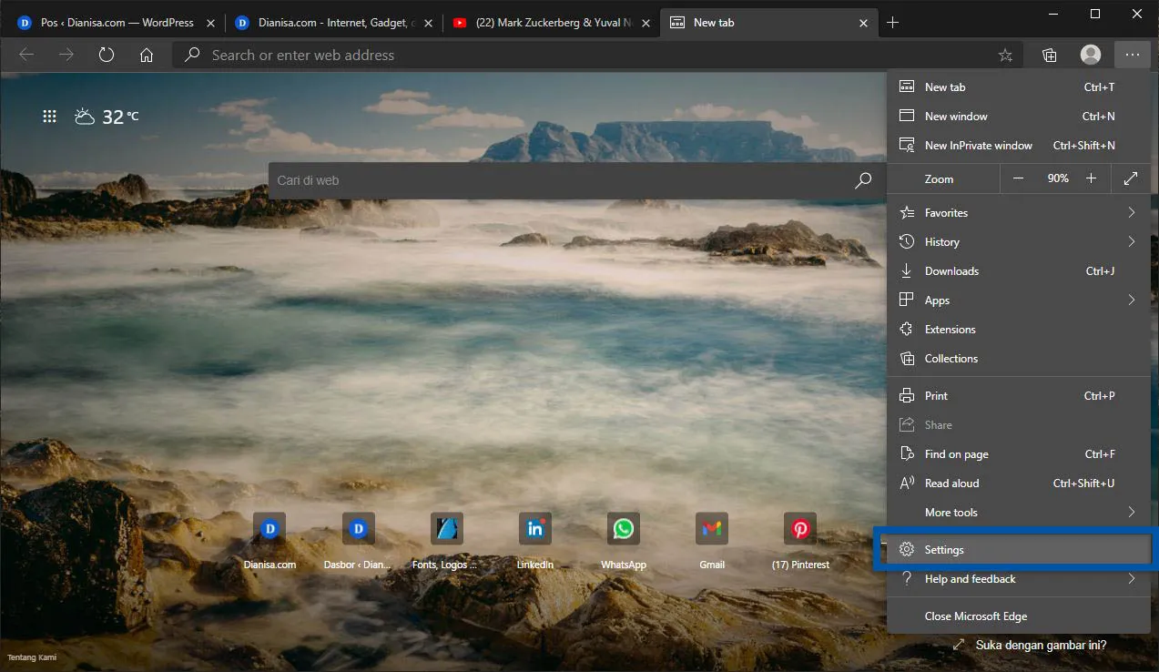 1 Masuk menu Settings Microsoft Edge