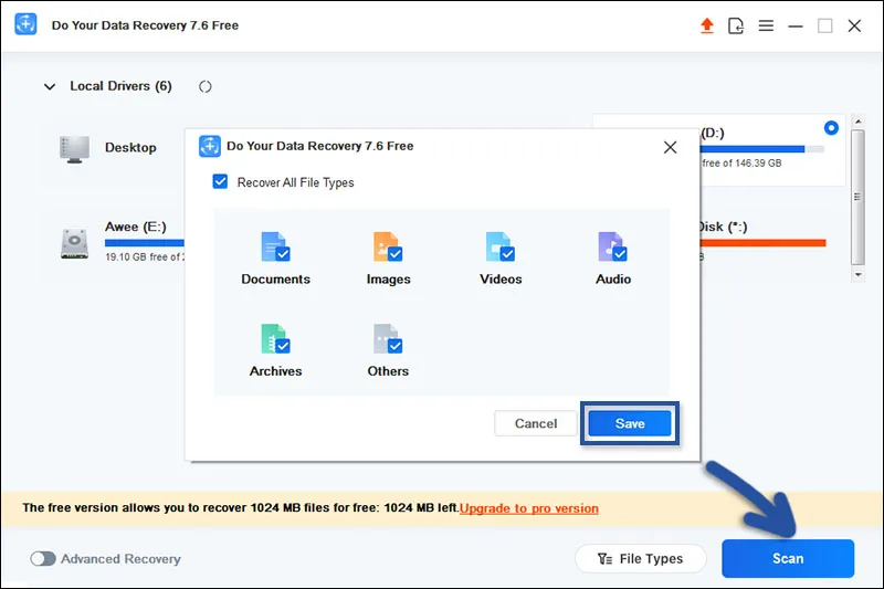 2. Memilih Jenis File yang dipulihkan