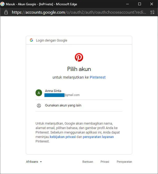 3 Akun Pinterest dengan Google