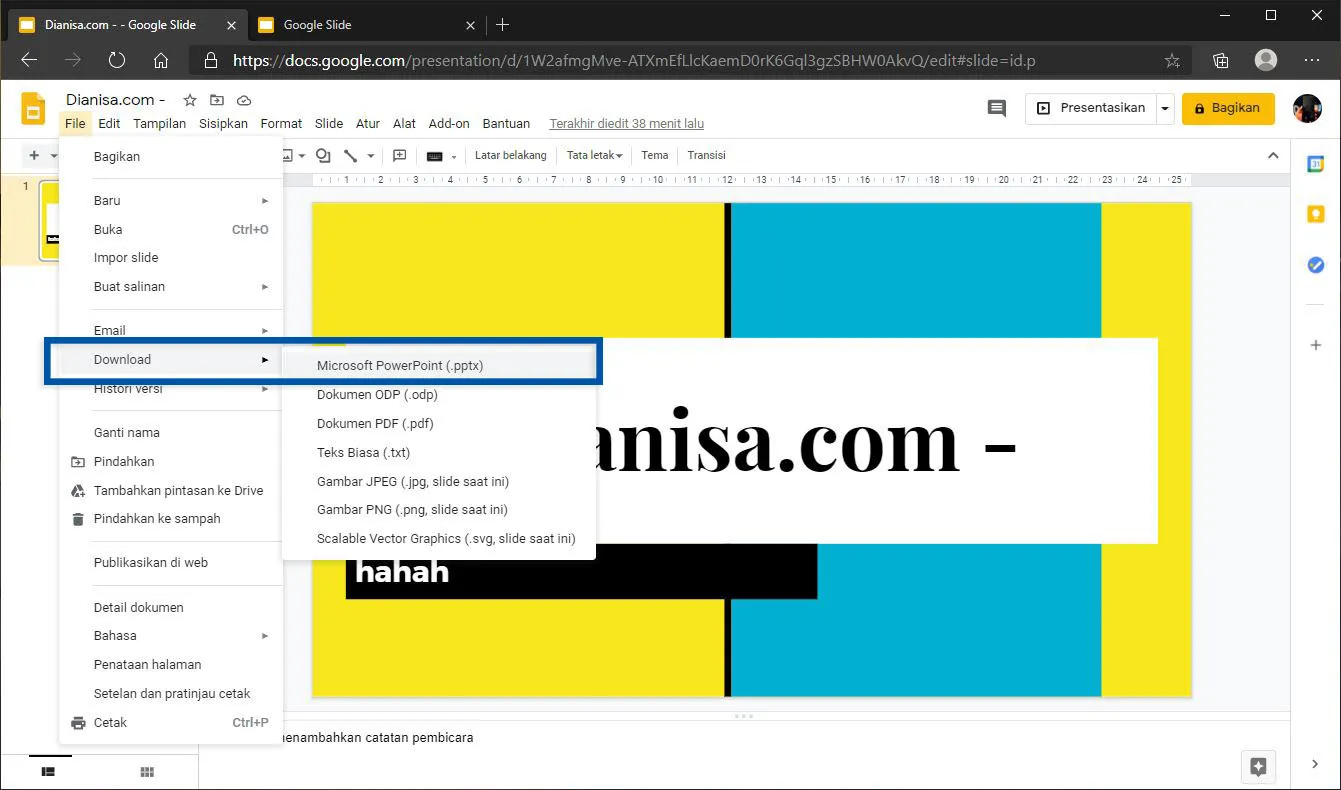 3 Unduh dokumen Google Slides dalam bentu PPT