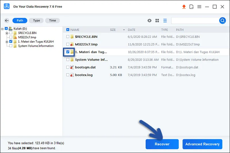 3. Pulihkan File yang hilang