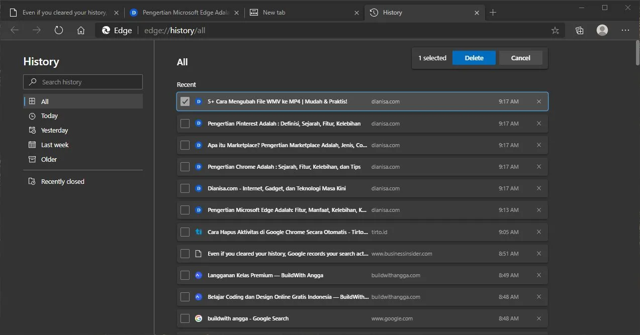 5 Hapus History Web Tertentu Microsoft Edge