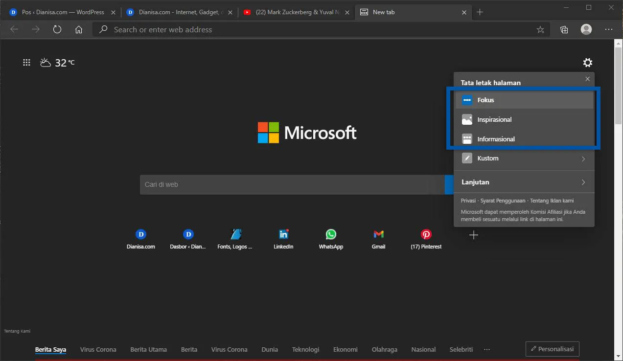 Memilih Tata Letak Halaman Microsoft Edge