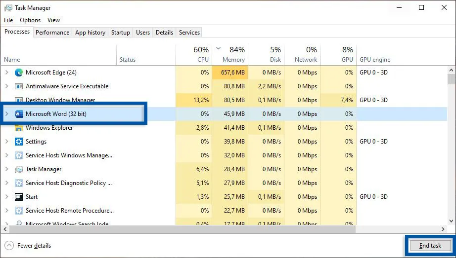 Menghentikan program melalui Task Manager