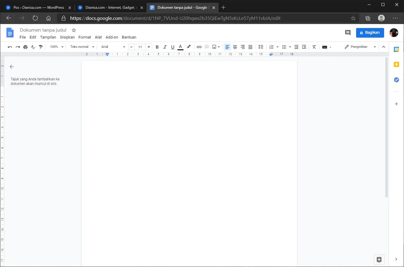Tampilan antarmuka Google Docs