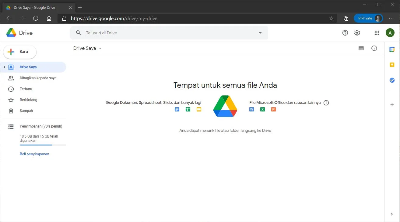 Tampilan antarmuka Google Drive