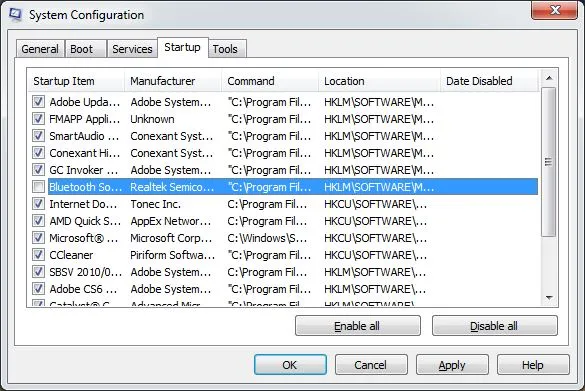 2 Disable program Startup Windows 7