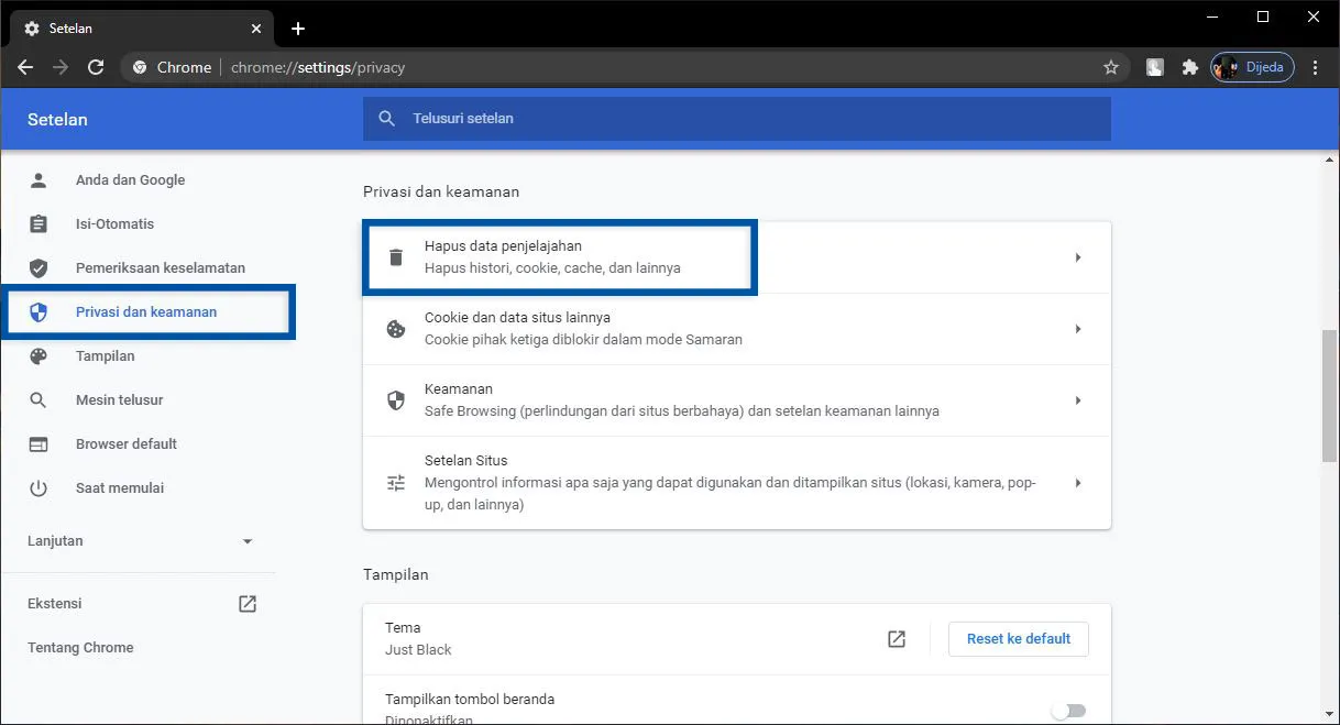 Bersihkan cache dan history Google Chrome