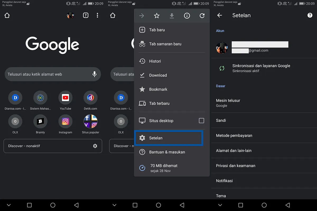 Cek akun Google Chrome Android