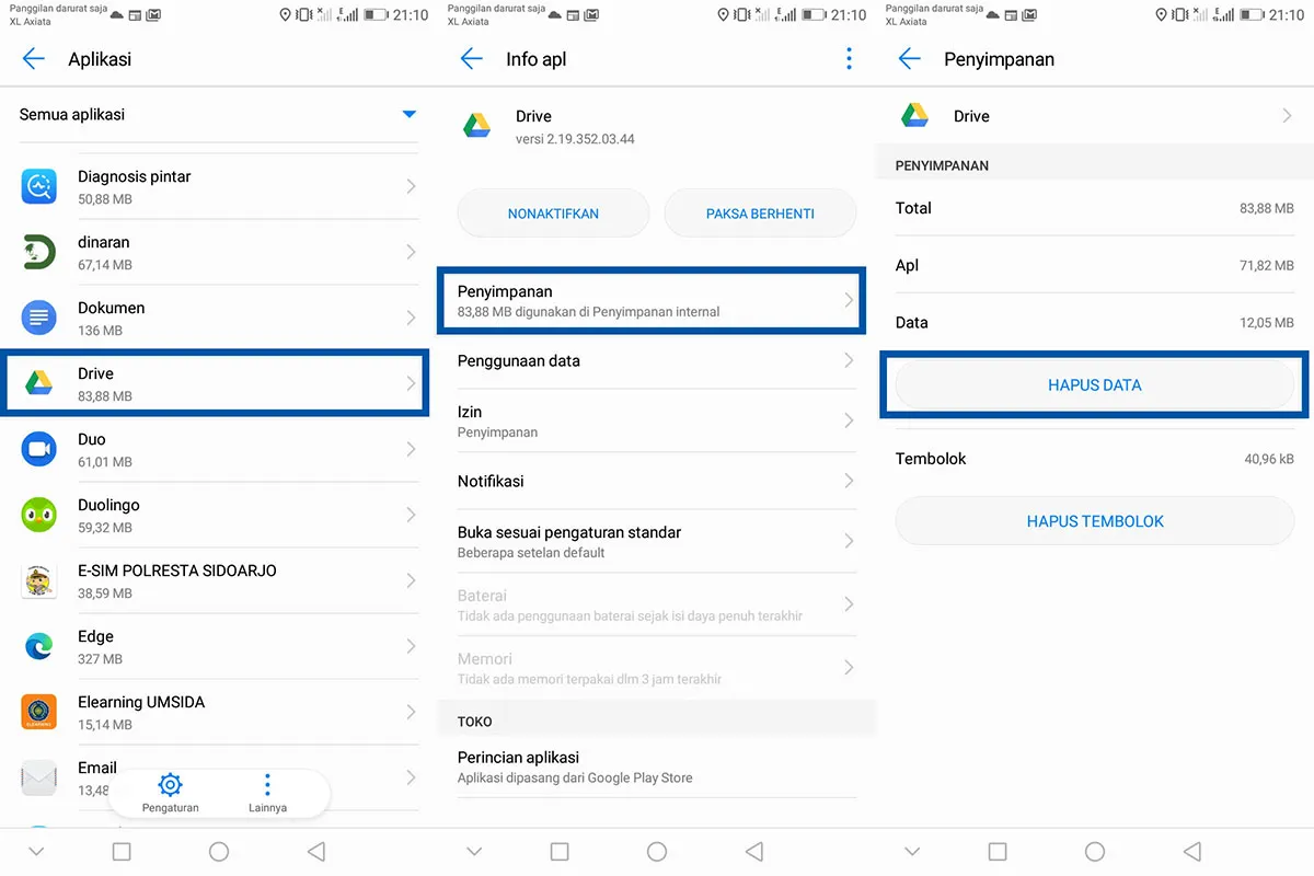 Hapus Data Google Drive Android