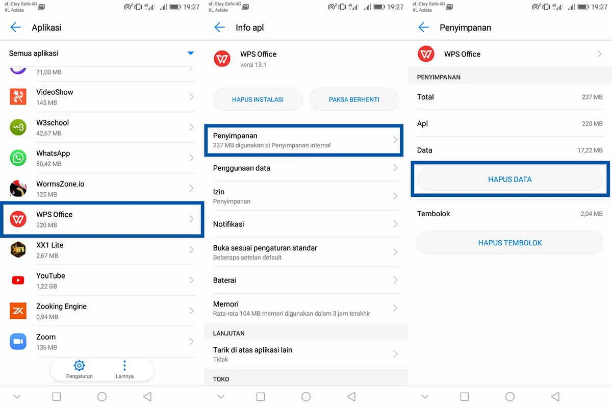 Hapus Data WPS Office
